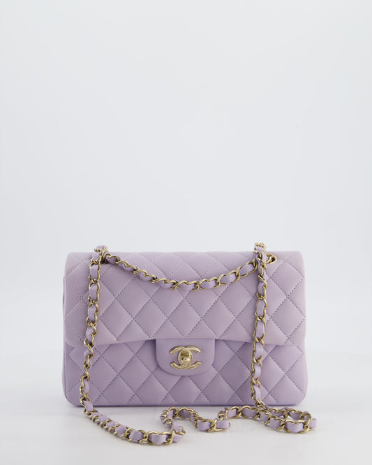 *CUTE COLOUR* Chanel Small Classic Double Flap Bag in Light Violet Lambskin Leather with Champagne Gold Hardware