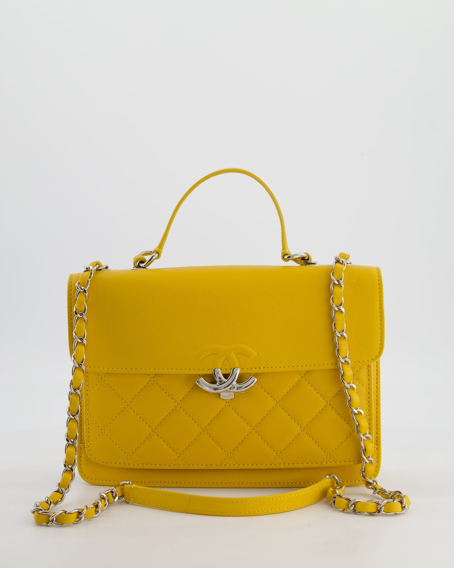 *FIRE PRICE* Chanel Yellow CC Box Bag in Caviar Leather with Silver Hardware