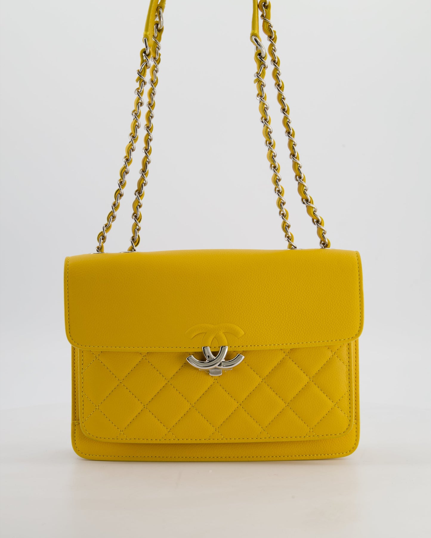 *FIRE PRICE* Chanel Yellow CC Box Bag in Caviar Leather with Silver Hardware