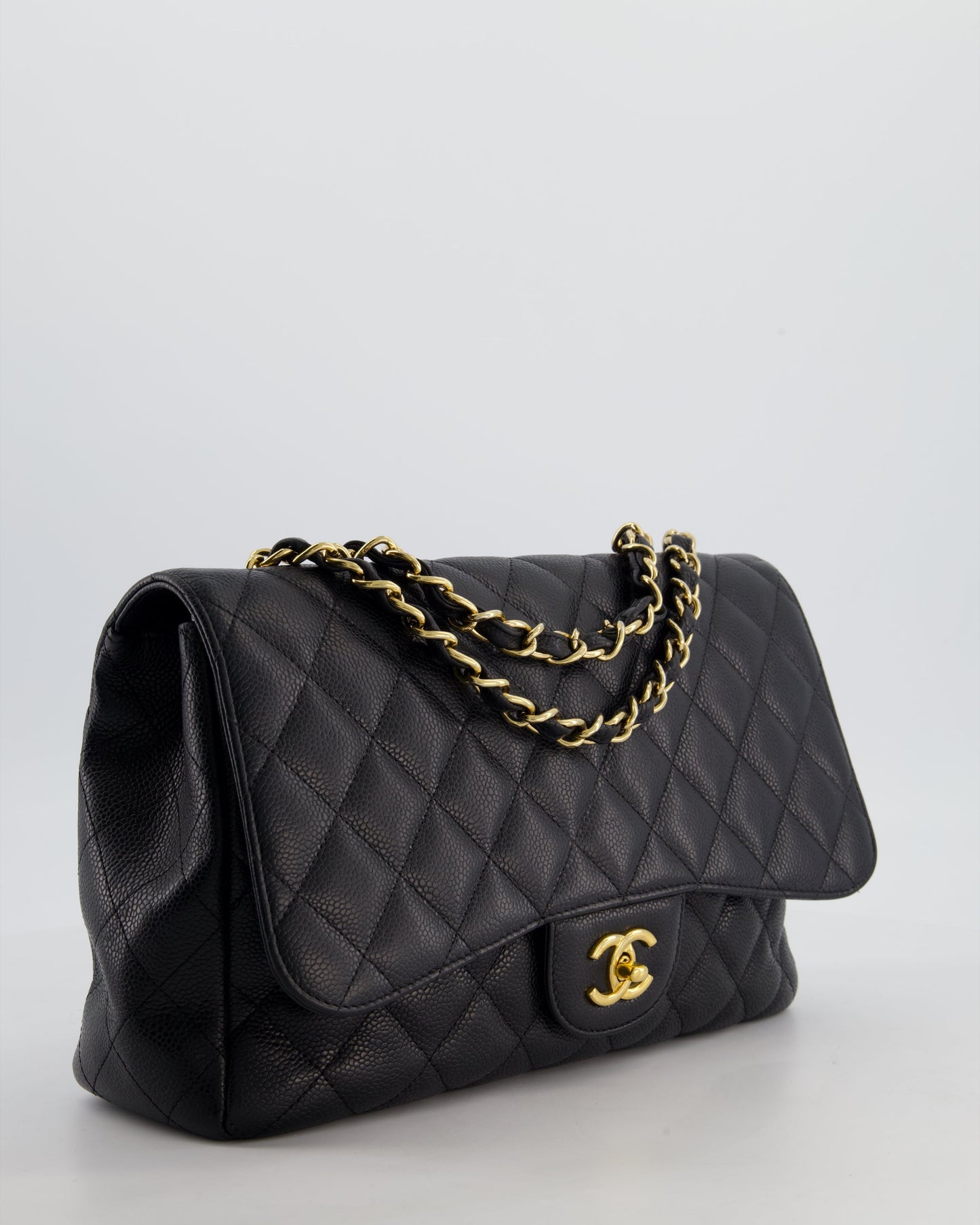 *FIRE PRICE* Chanel Black Jumbo Classic Single Flap Bag in Caviar Leather with Gold Hardware