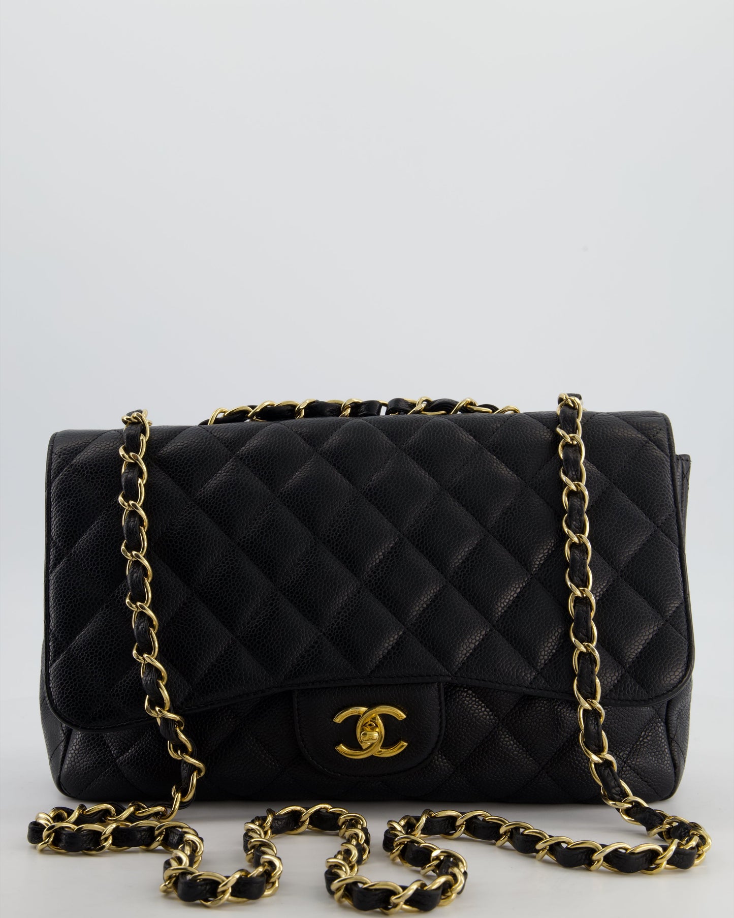 *FIRE PRICE* Chanel Black Jumbo Classic Single Flap Bag in Caviar Leather with Gold Hardware
