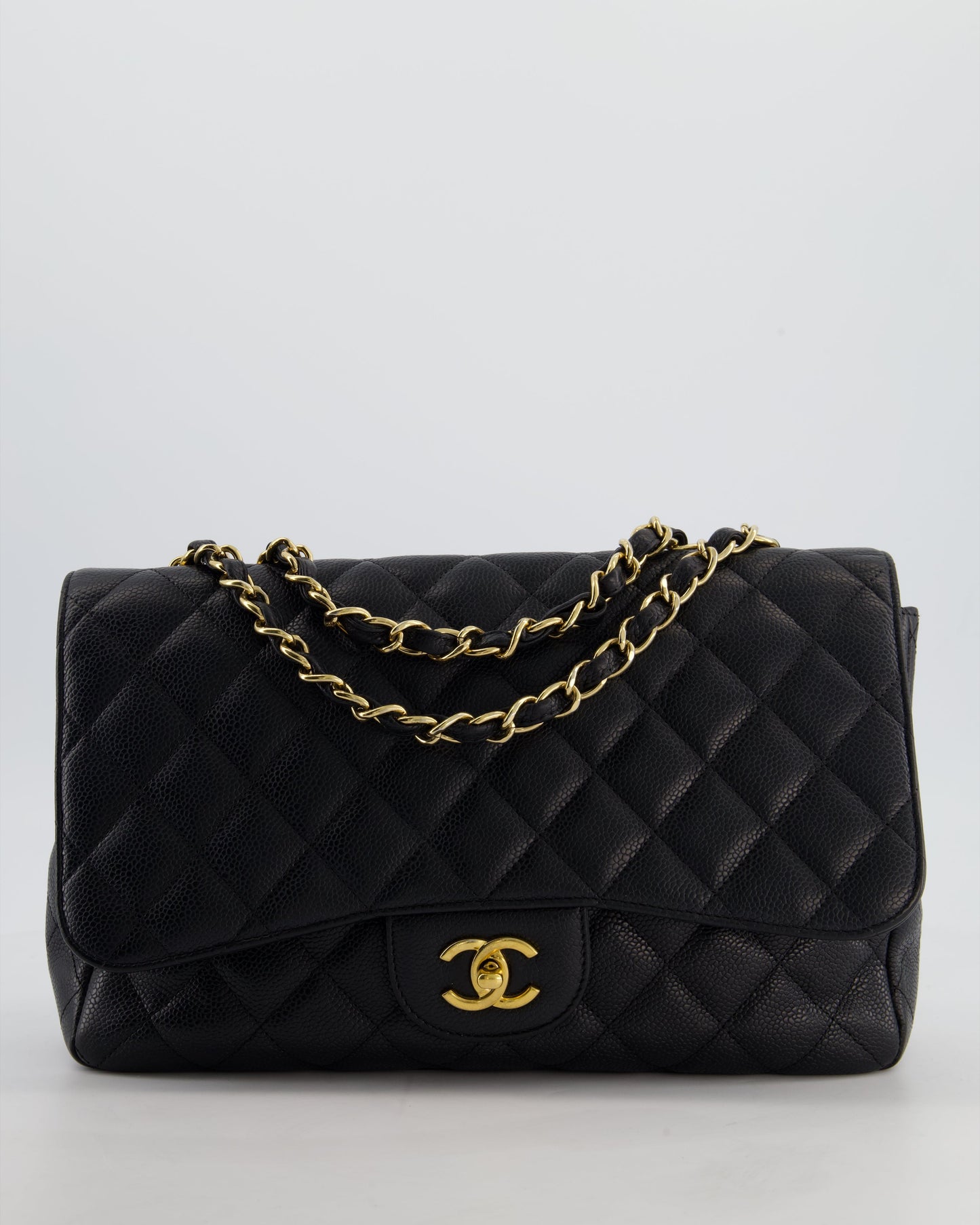 *FIRE PRICE* Chanel Black Jumbo Classic Single Flap Bag in Caviar Leather with Gold Hardware
