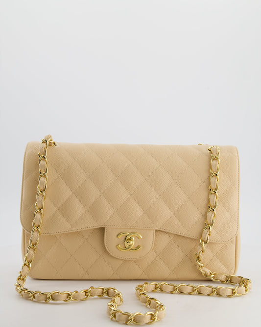 *HOT* Chanel Beige Jumbo Classic Double Flap Bag in Caviar Leather with Gold Hardware RRP £9,540