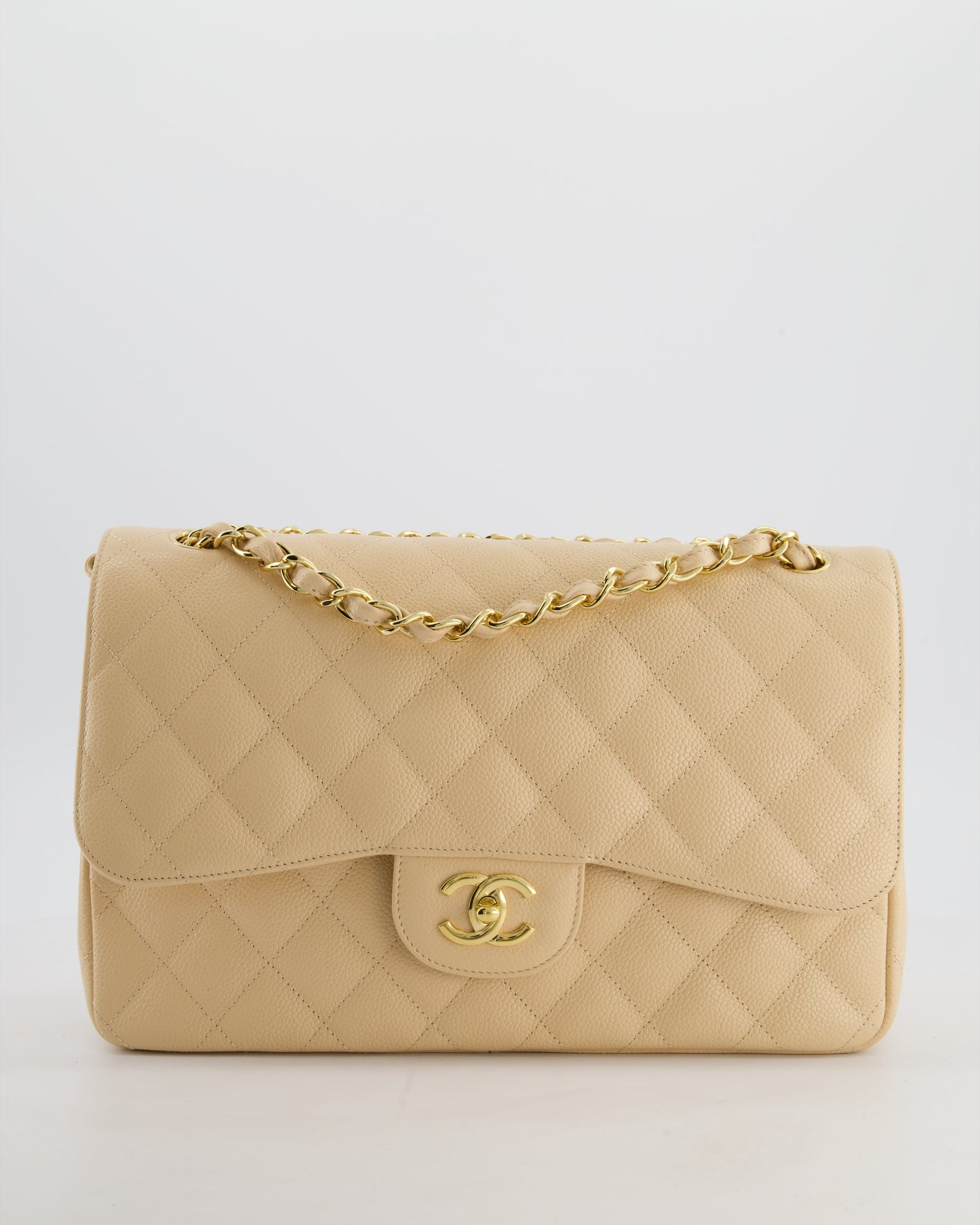 *HOT* Chanel Beige Jumbo Classic Double Flap Bag in Caviar Leather with Gold Hardware RRP £9,540