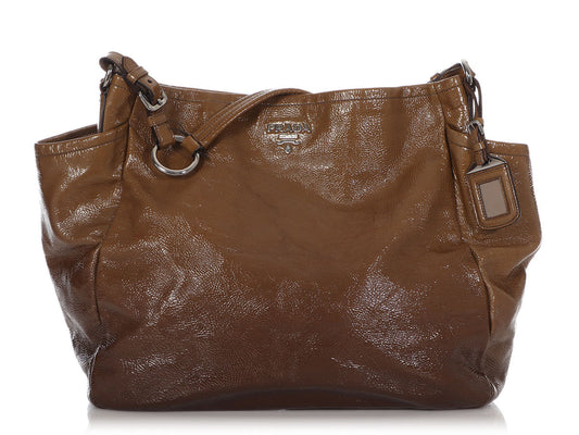 Prada Olive Patent Side Pocket Tote