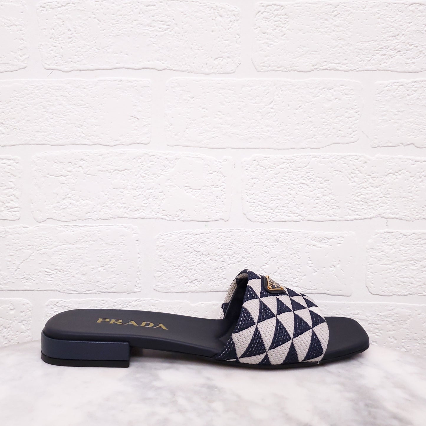 PRADA WOVEN LOGO SLIDES - SIZE 37