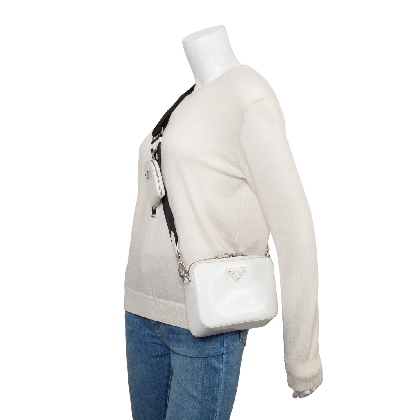 Prada 2021 White Spazzolato Leather Small Brique Crossbody Bag