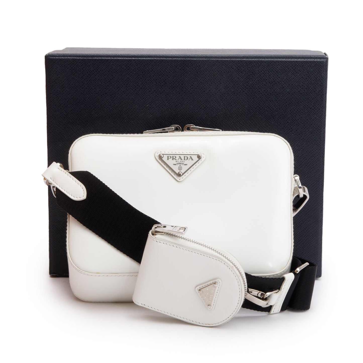 Prada 2021 White Spazzolato Leather Small Brique Crossbody Bag