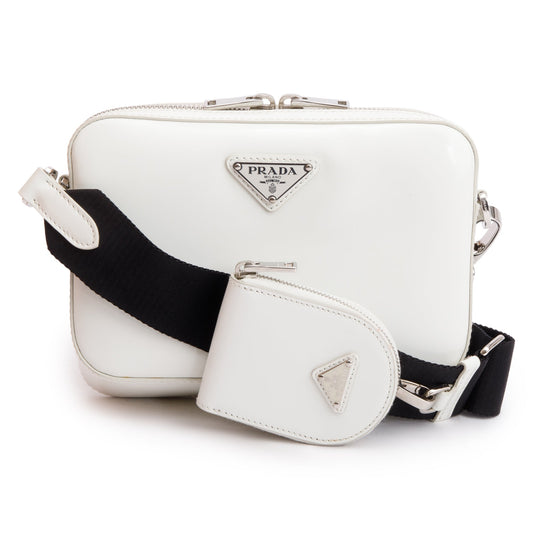 Prada 2021 White Spazzolato Leather Small Brique Crossbody Bag