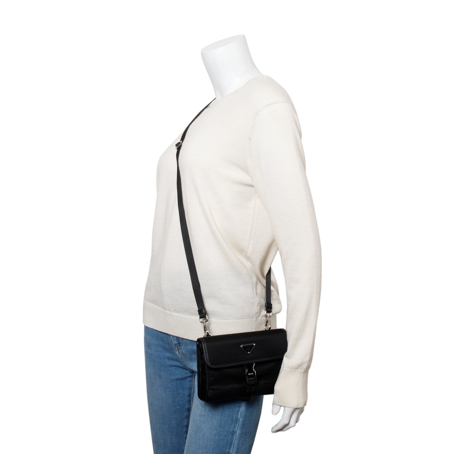 Prada 2024 Black Re-Nylon and Saffiano Leather Smatphone Case Bag