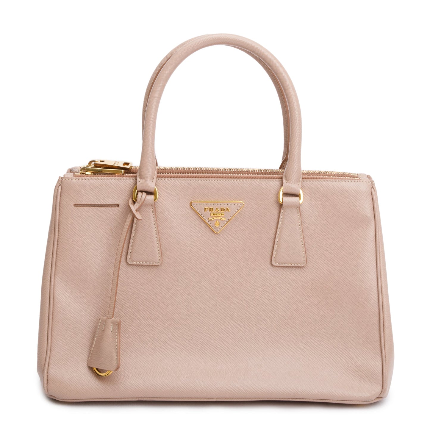 Prada Beige Saffiano Leather Small Double Zip Galleria Tote