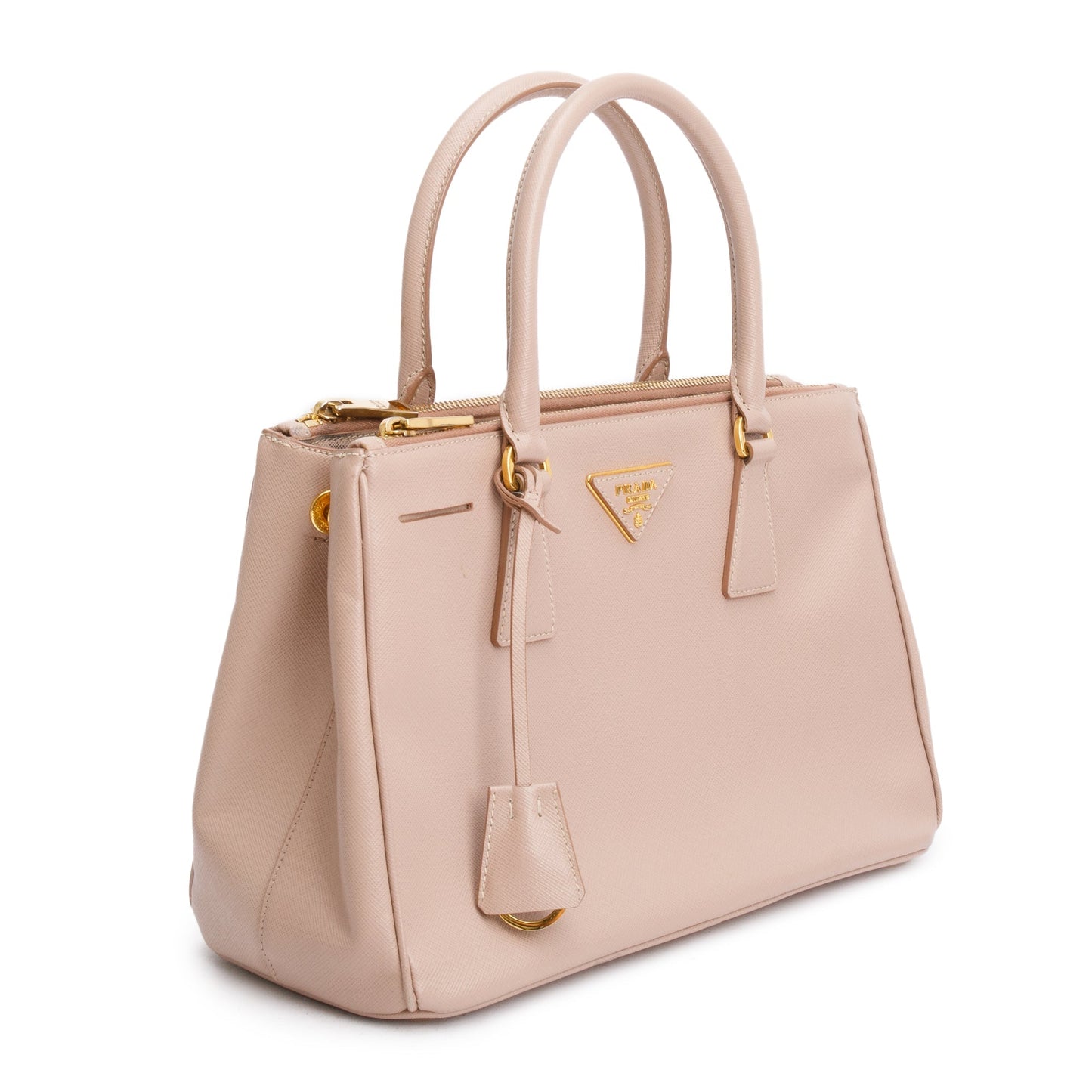 Prada Beige Saffiano Leather Small Double Zip Galleria Tote