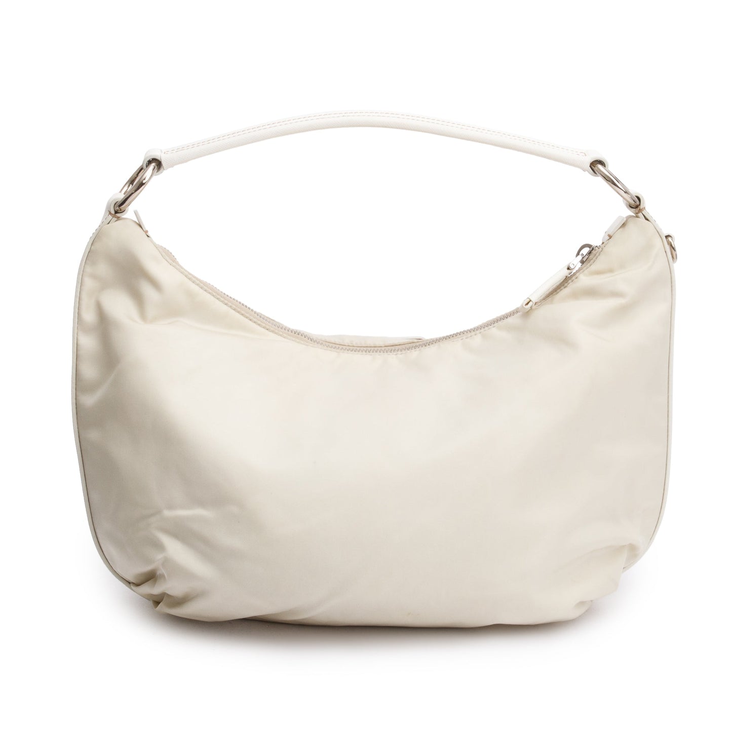 Prada Beige Saffiano Leather Trimmed Tessuto Nylon Hobo