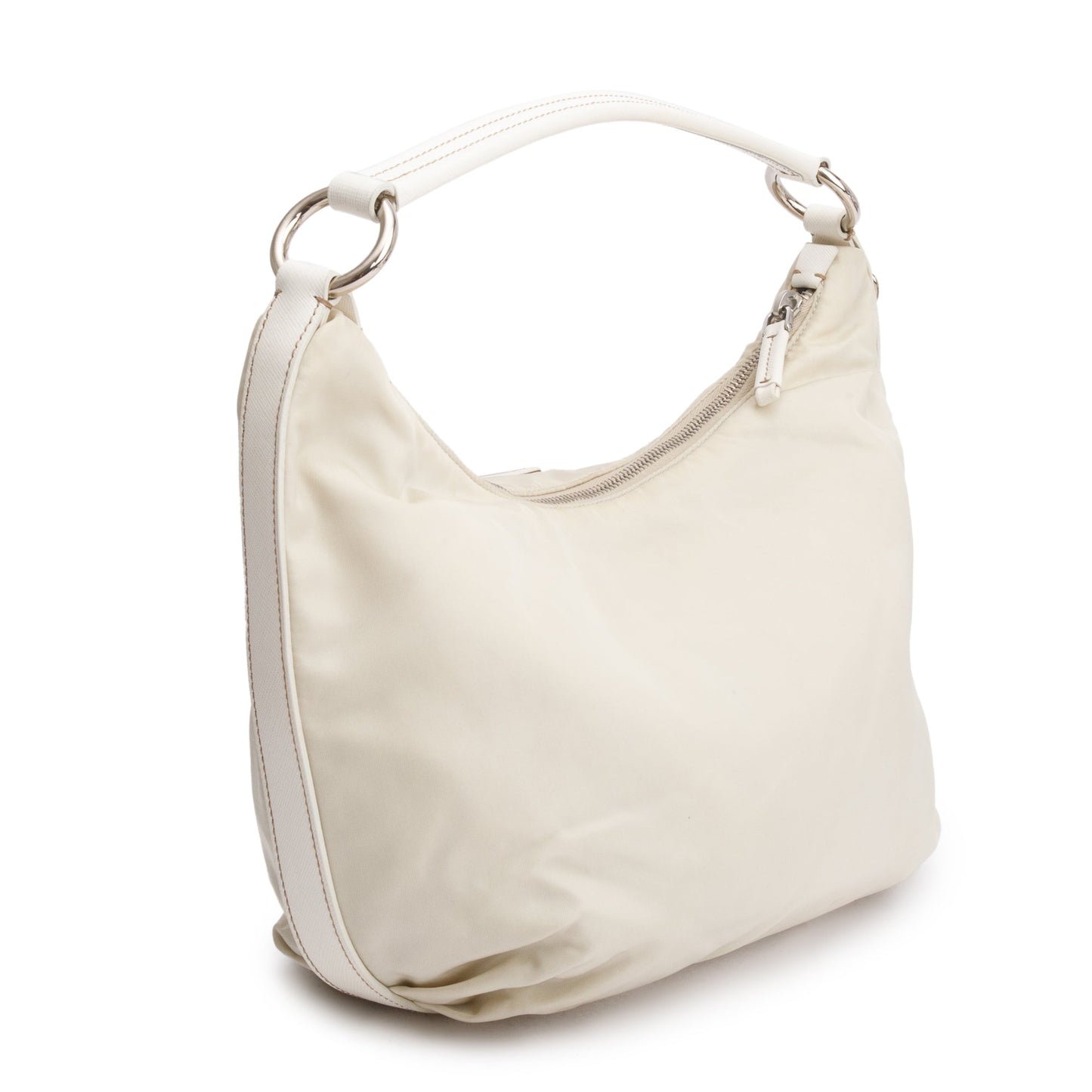 Prada Beige Saffiano Leather Trimmed Tessuto Nylon Hobo