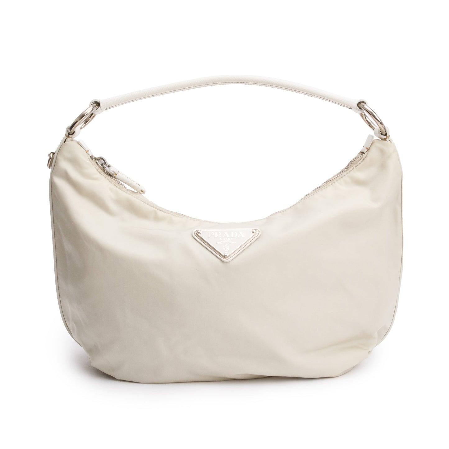 Prada Beige Saffiano Leather Trimmed Tessuto Nylon Hobo