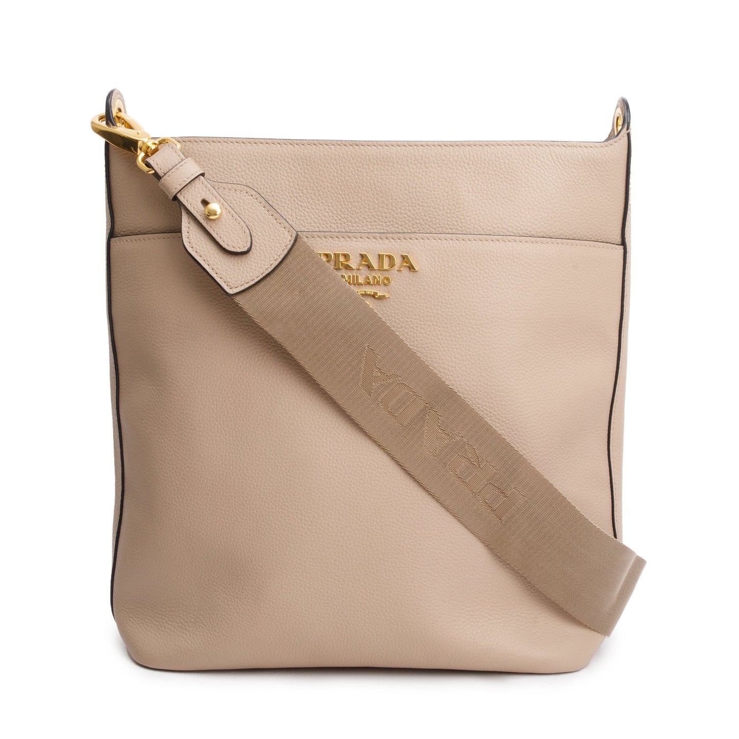 Prada Beige Vitello Daino Hobo Messenger Bag