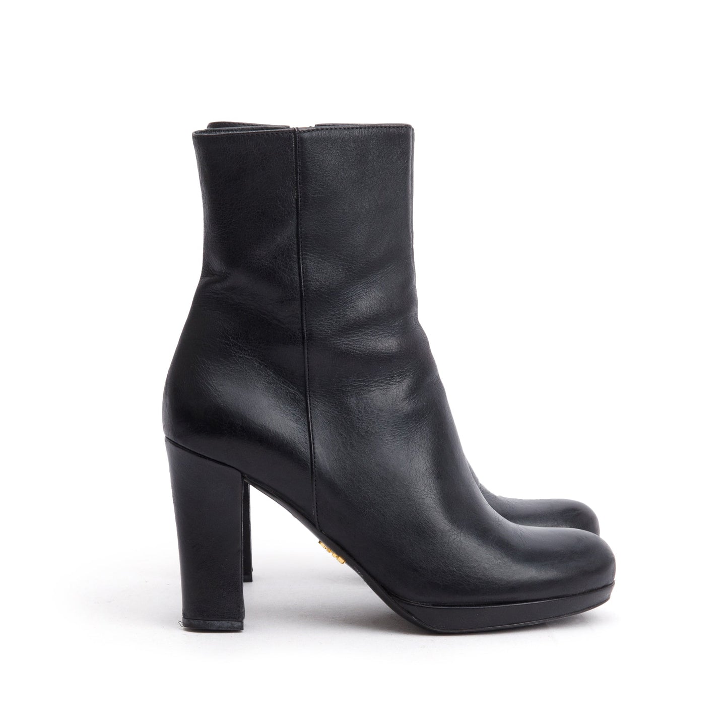 Prada Black Leather Ankle Boots, Size 36.5