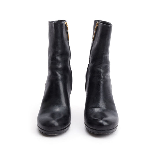 Prada Black Leather Ankle Boots, Size 36.5
