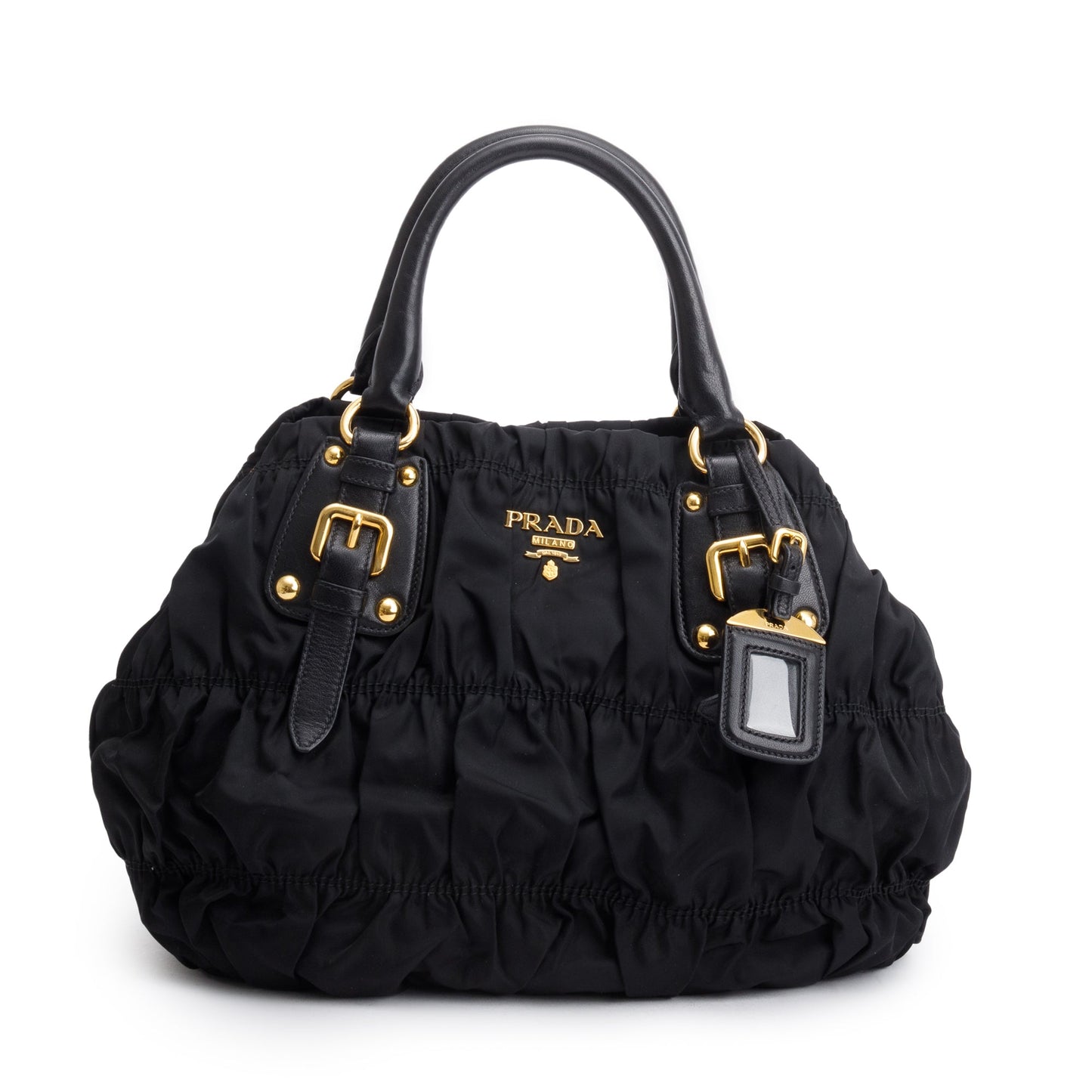 Prada Black Leather-Trimmed Tessuto Gaufre Tote