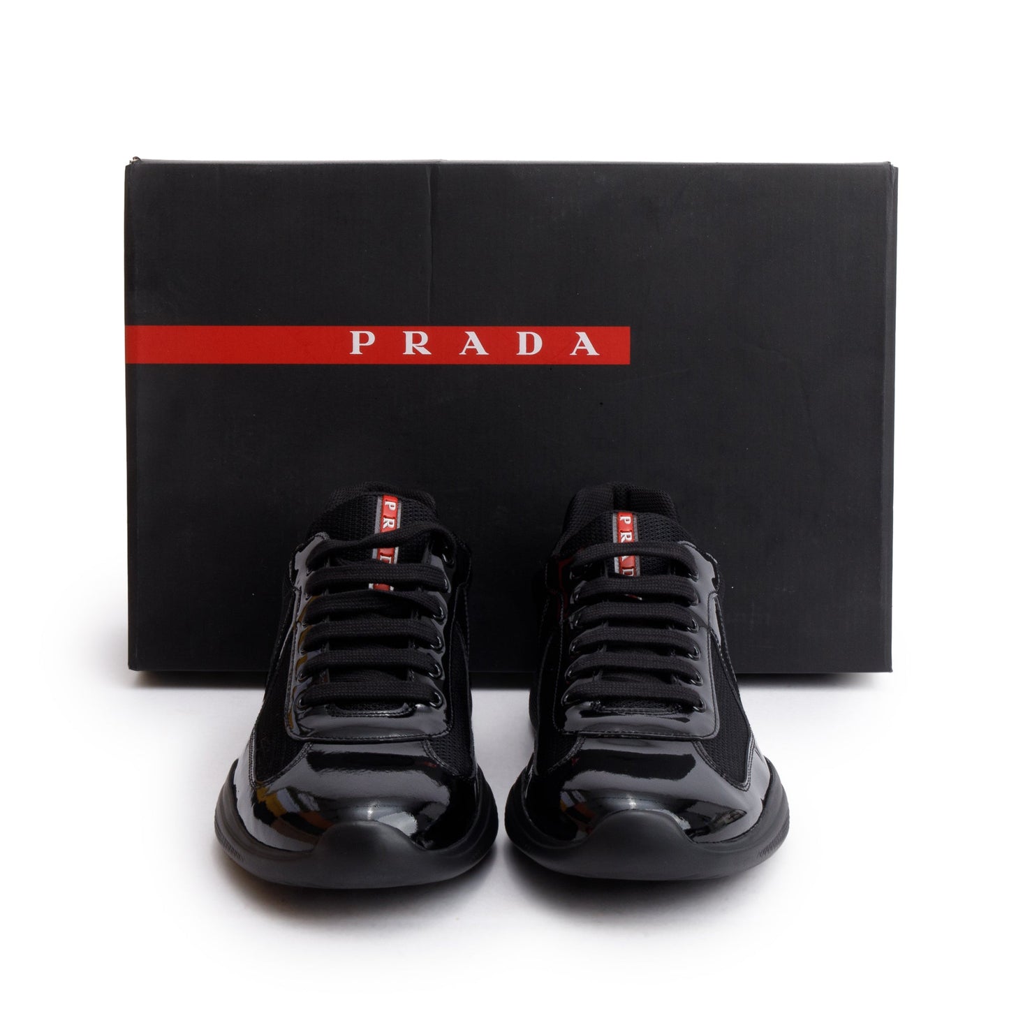 Prada Black Nappa/Patent Leather America's Cup Men's Sneakers, Size 9.5