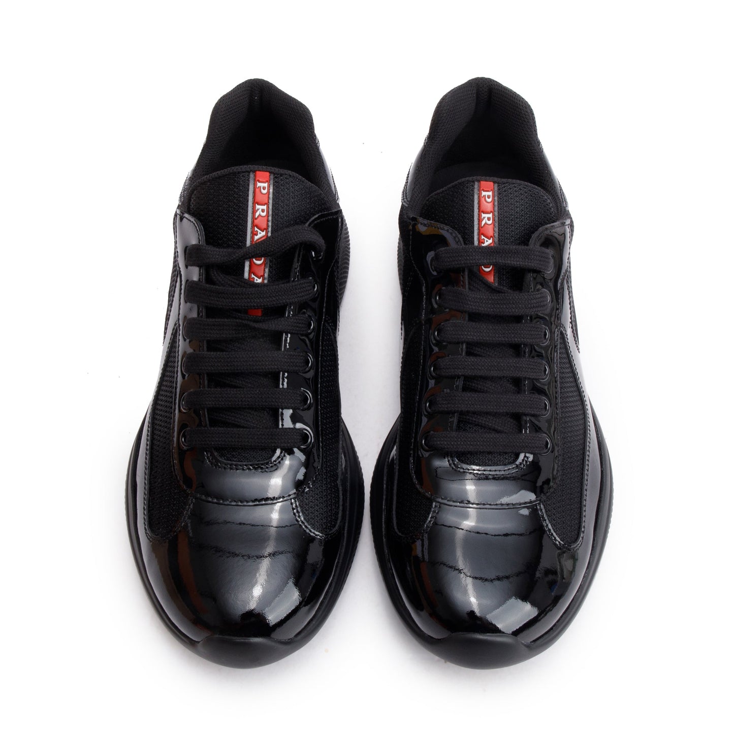 Prada Black Nappa/Patent Leather America's Cup Men's Sneakers, Size 9.5