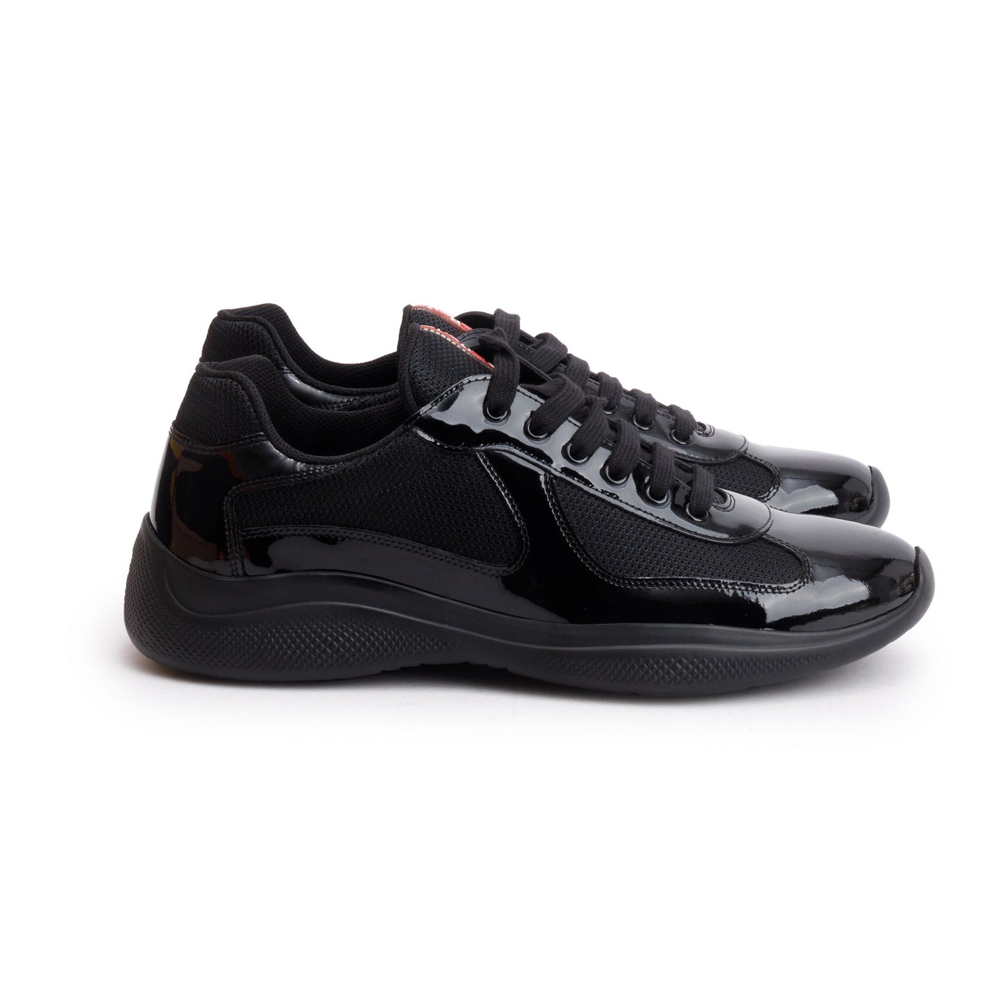 Prada Black Nappa/Patent Leather America's Cup Men's Sneakers, Size 9.5