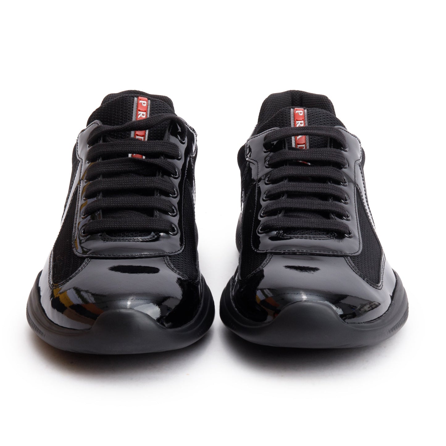 Prada Black Nappa/Patent Leather America's Cup Men's Sneakers, Size 9.5