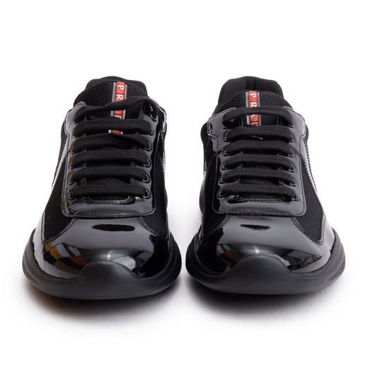 Prada Black Nappa/Patent Leather America's Cup Men's Sneakers, Size 9.5