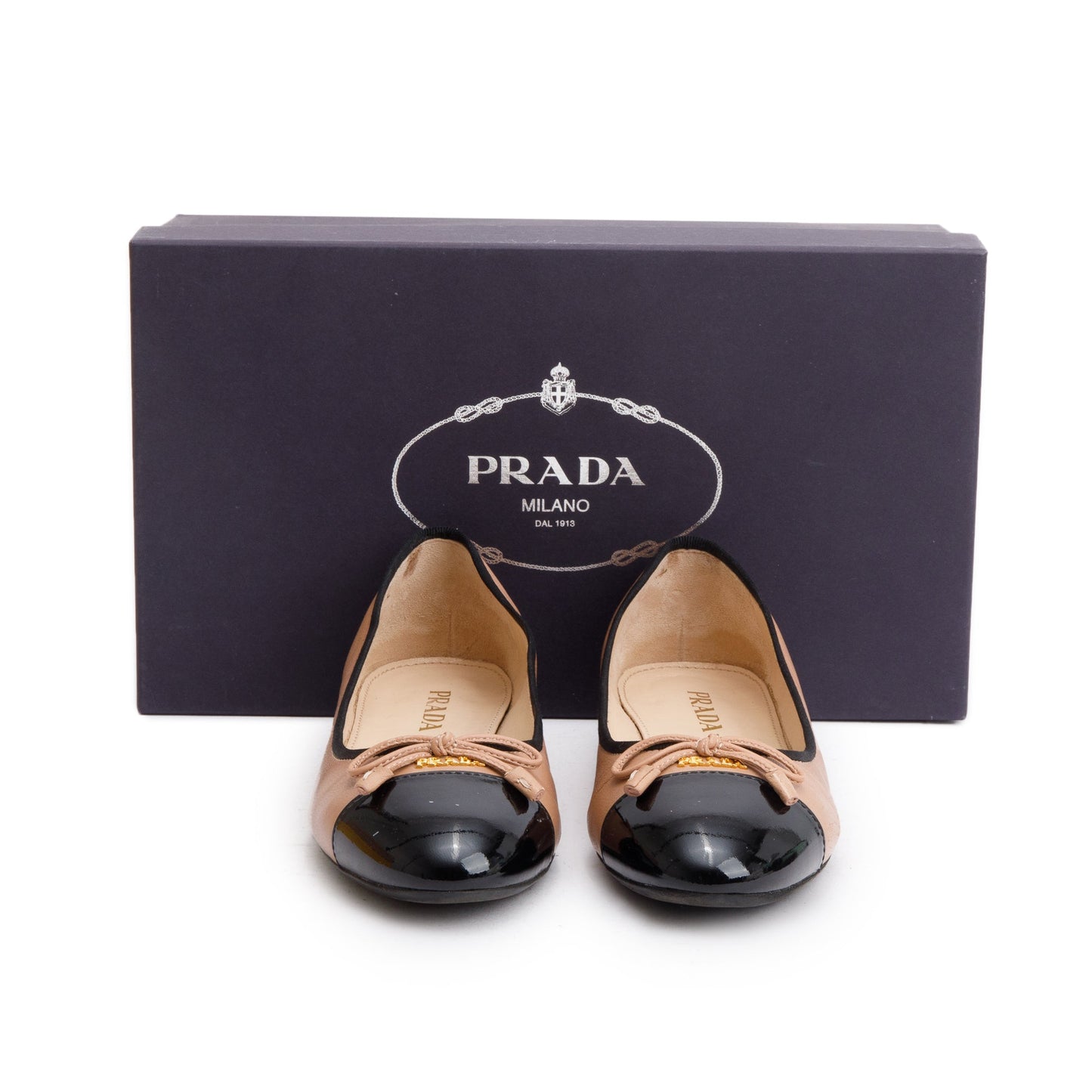 Prada Black Nude Nappa Leather Calzature Donna Ballet Flat Shoes, Size 36