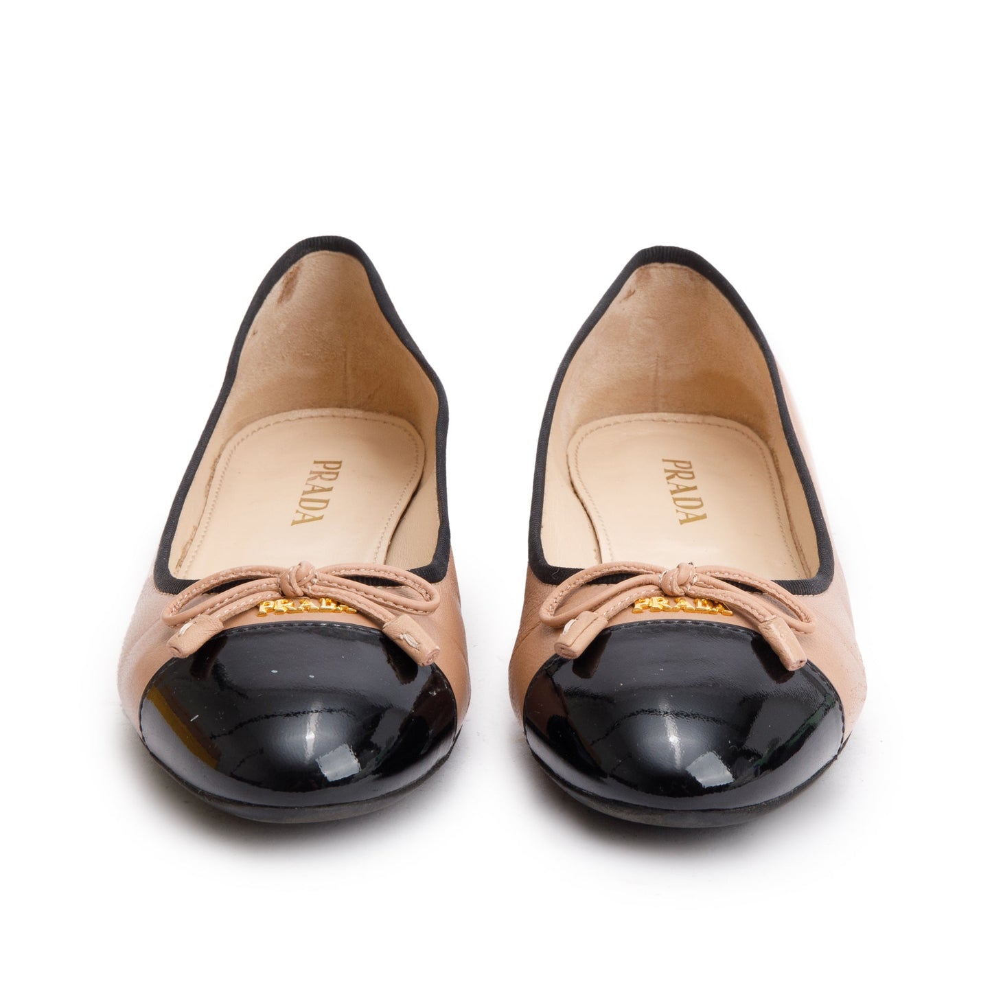 Prada Black Nude Nappa Leather Calzature Donna Ballet Flat Shoes, Size 36