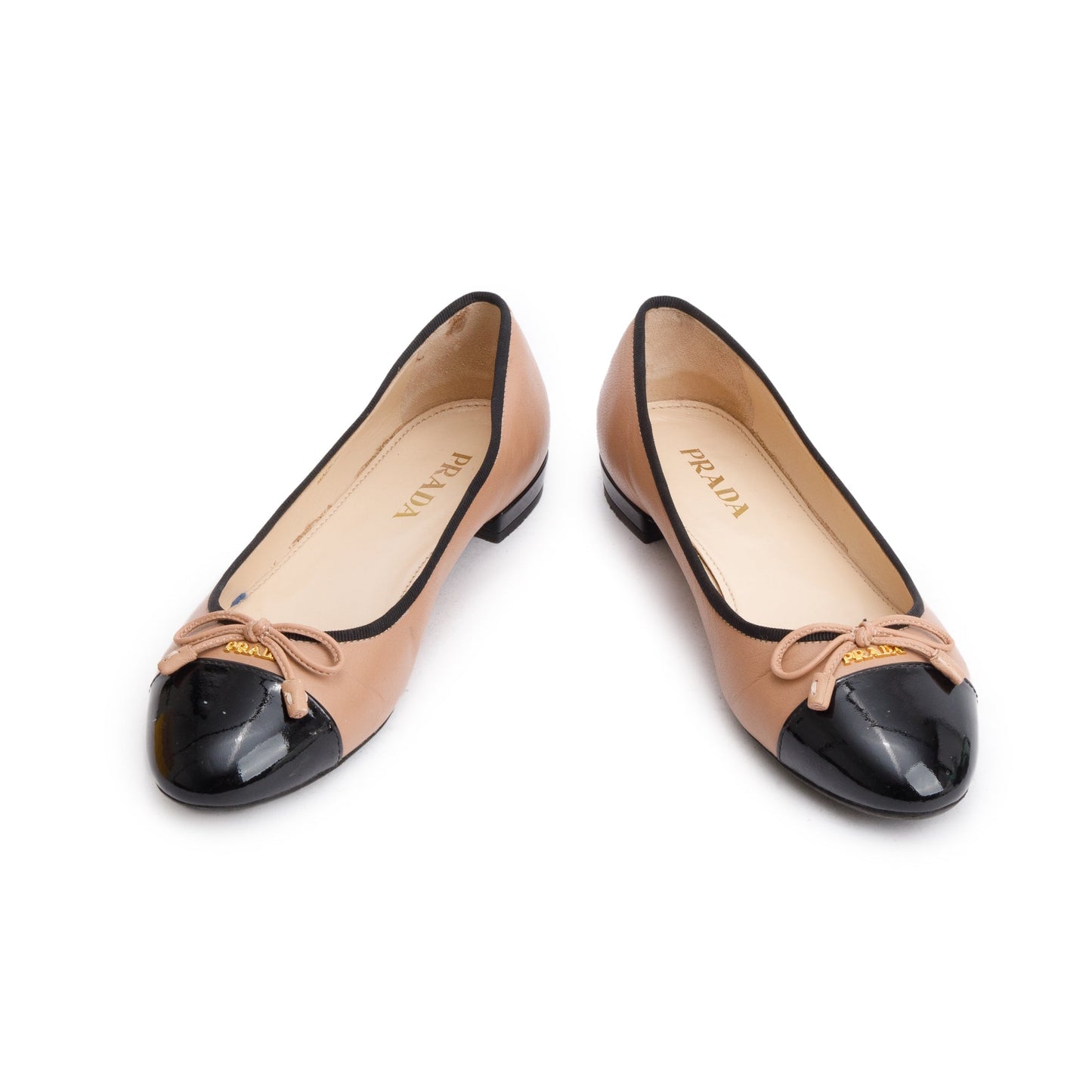Prada Black Nude Nappa Leather Calzature Donna Ballet Flat Shoes, Size 36