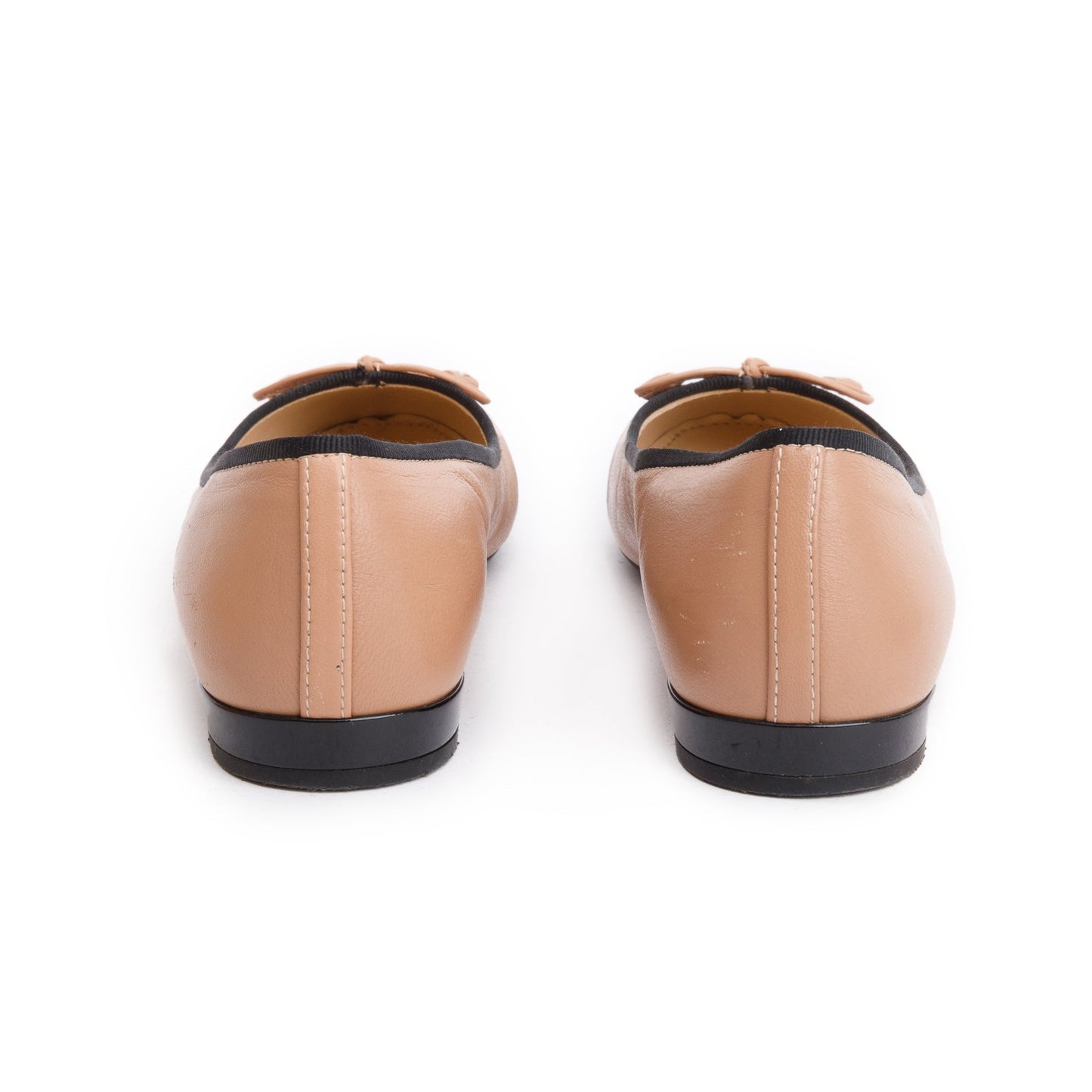 Prada Black Nude Nappa Leather Calzature Donna Ballet Flat Shoes, Size 36