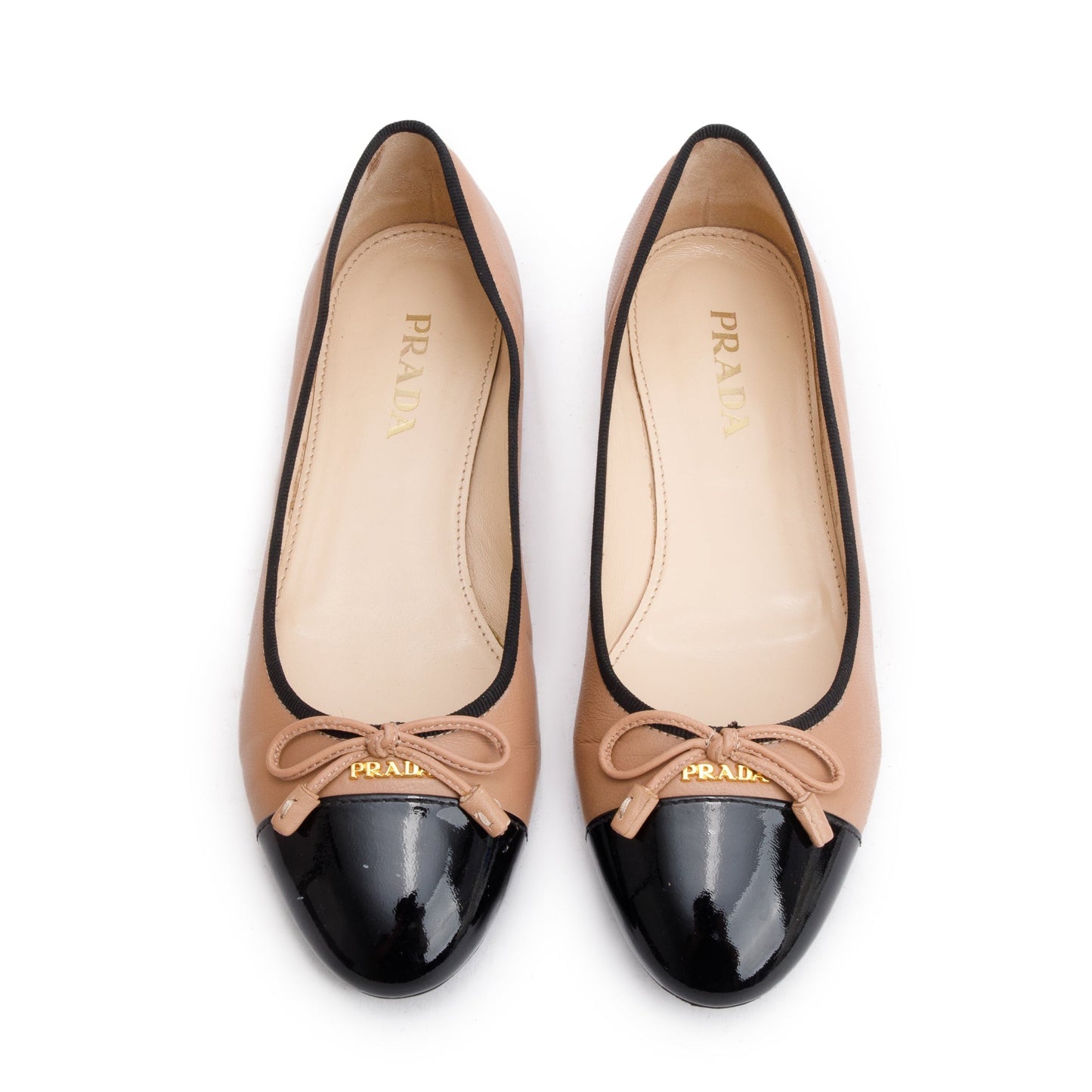 Prada Black Nude Nappa Leather Calzature Donna Ballet Flat Shoes, Size 36