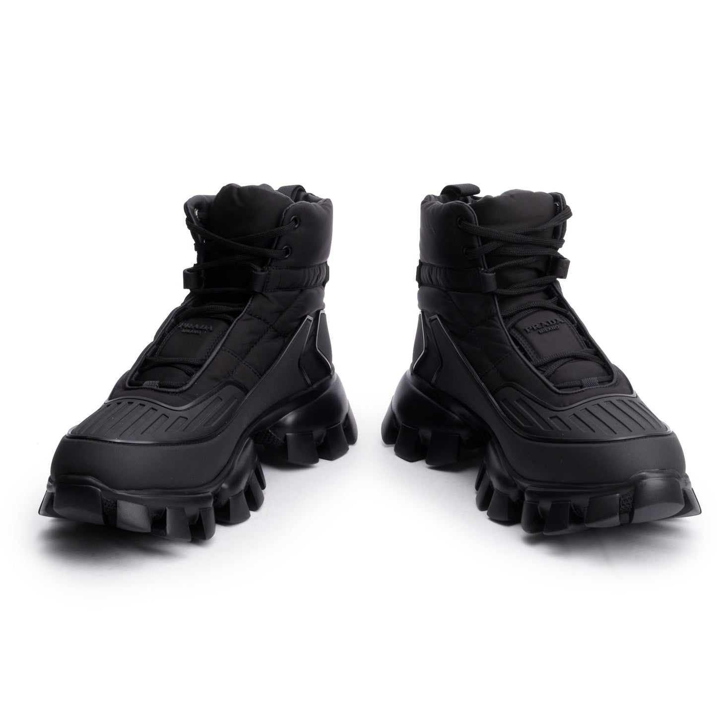 Prada Black Nylon/ Rubber Cloudbust Thunder Lug-Sole Combat Boots, Size 6.5