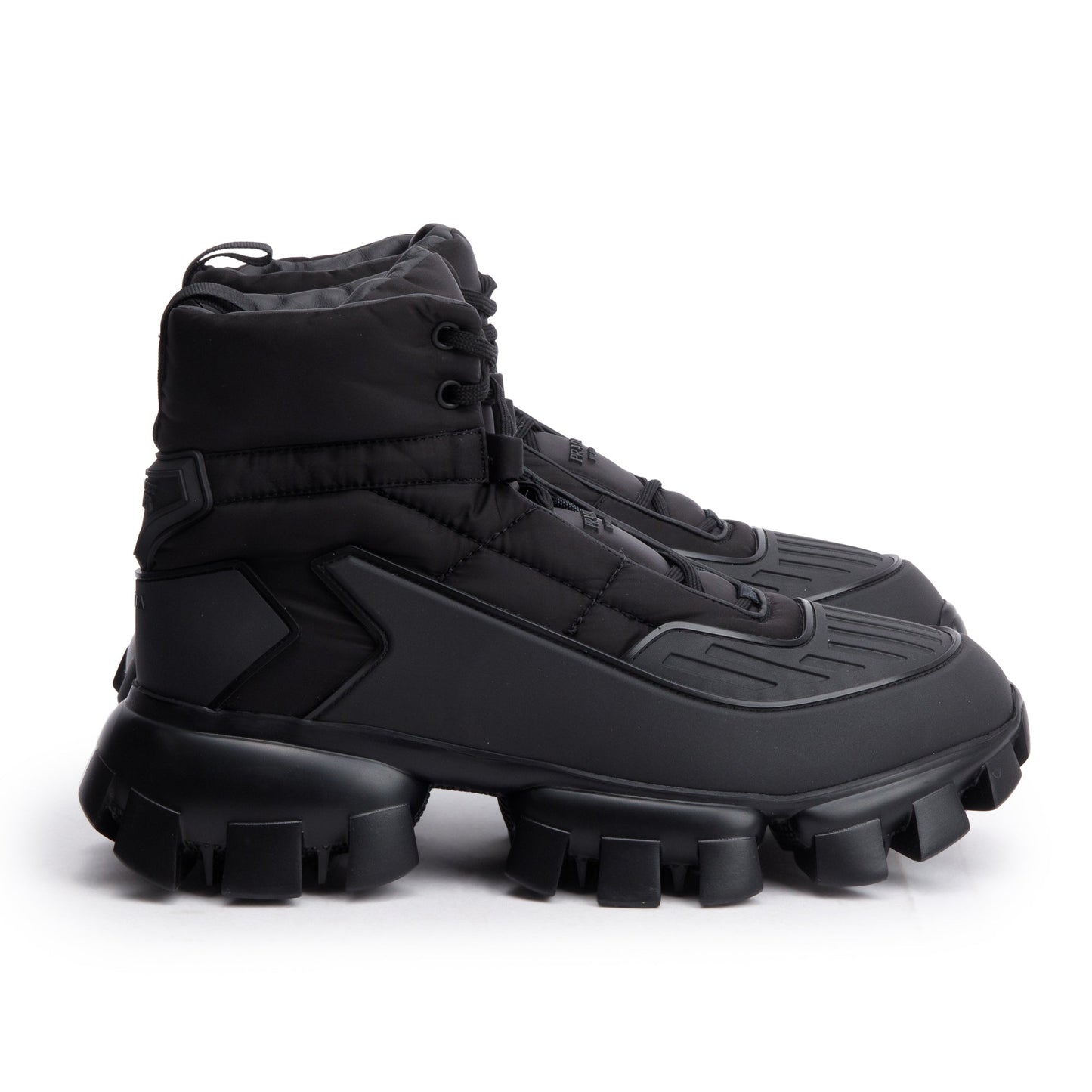 Prada Black Nylon/ Rubber Cloudbust Thunder Lug-Sole Combat Boots, Size 6.5