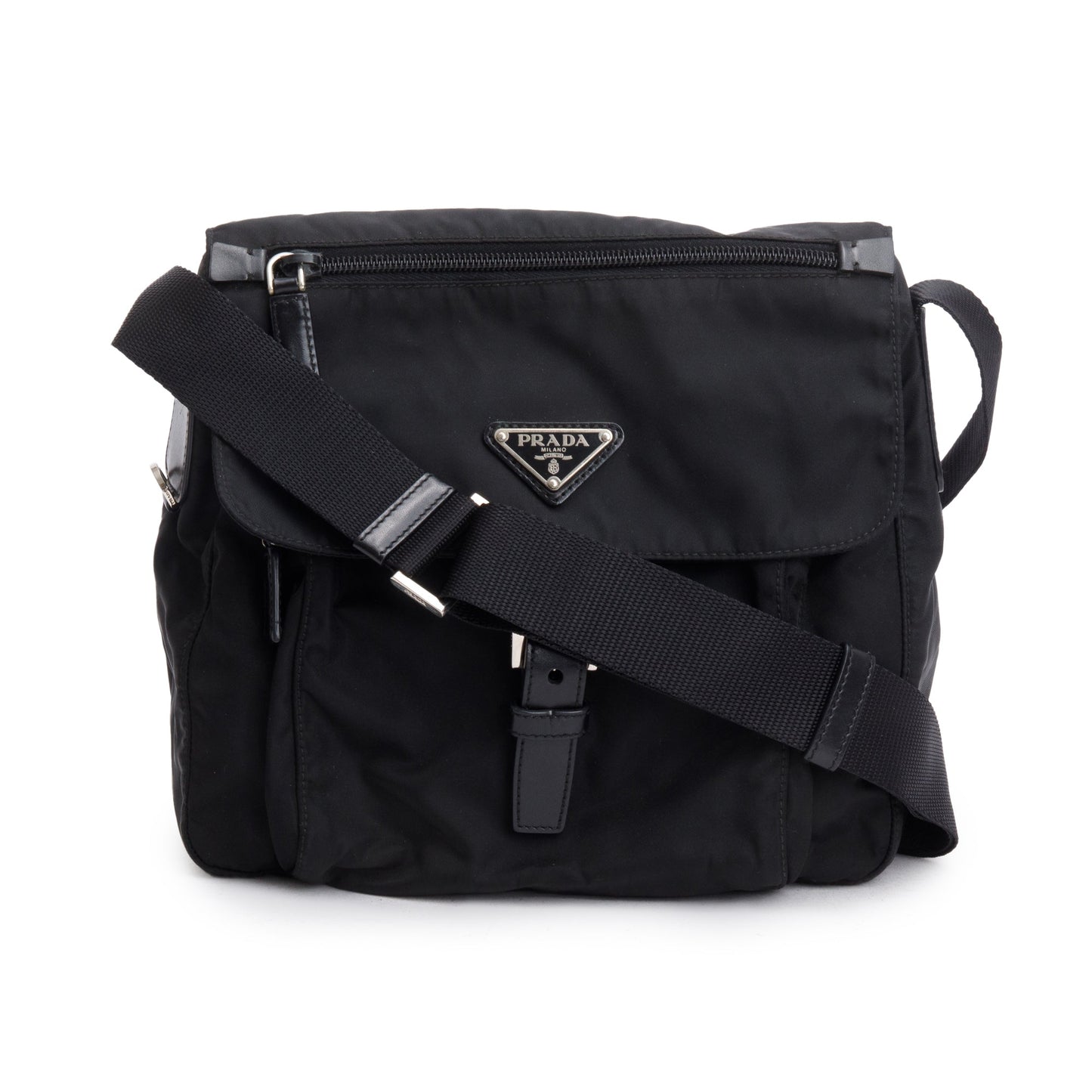 Prada Black Nylon Vela Sport Small Buckle Messenger Bag