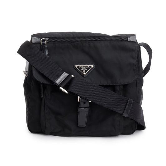 Prada Black Nylon Vela Sport Small Buckle Messenger Bag
