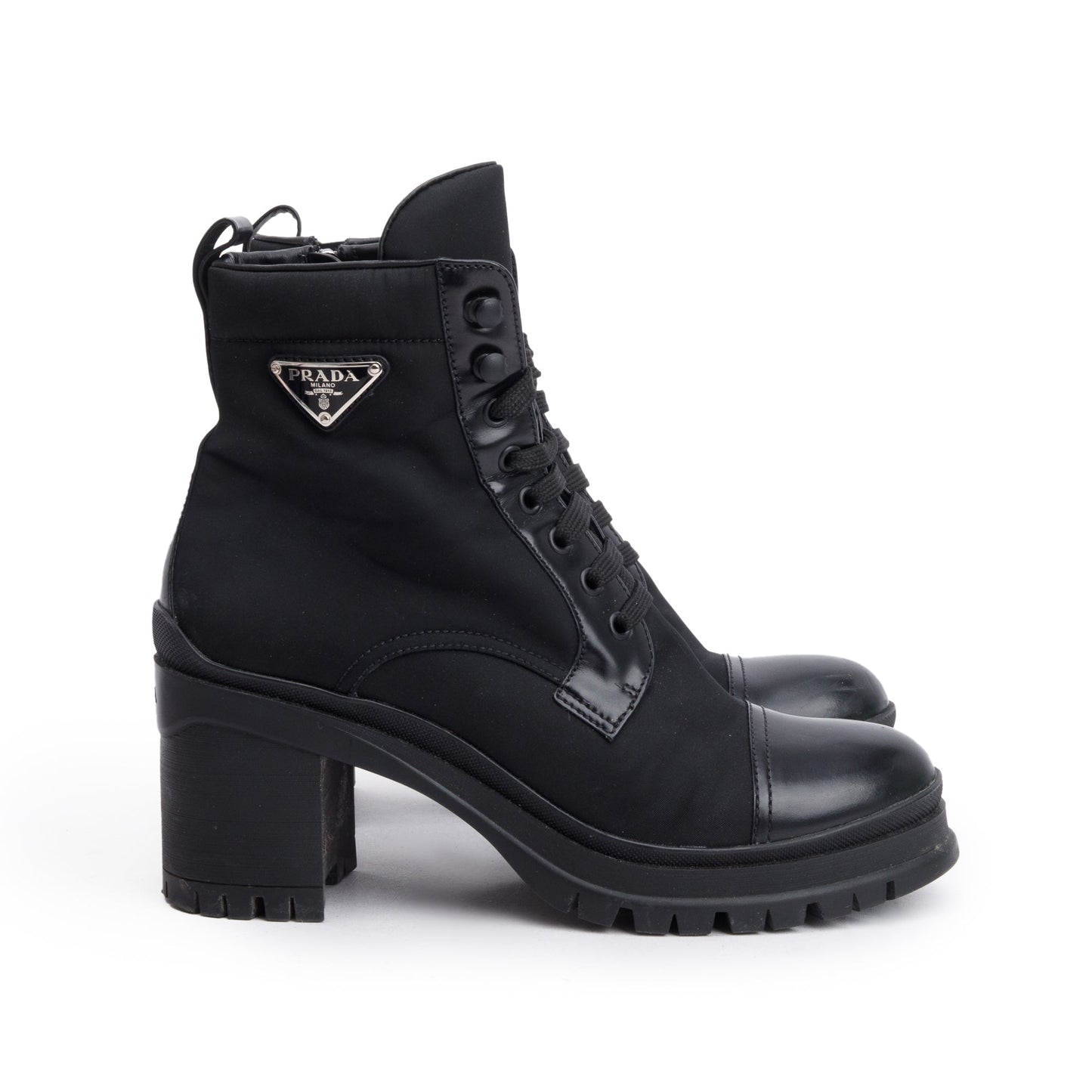 Prada Black Re-Nylon and Leather Combat Boots, Size 40