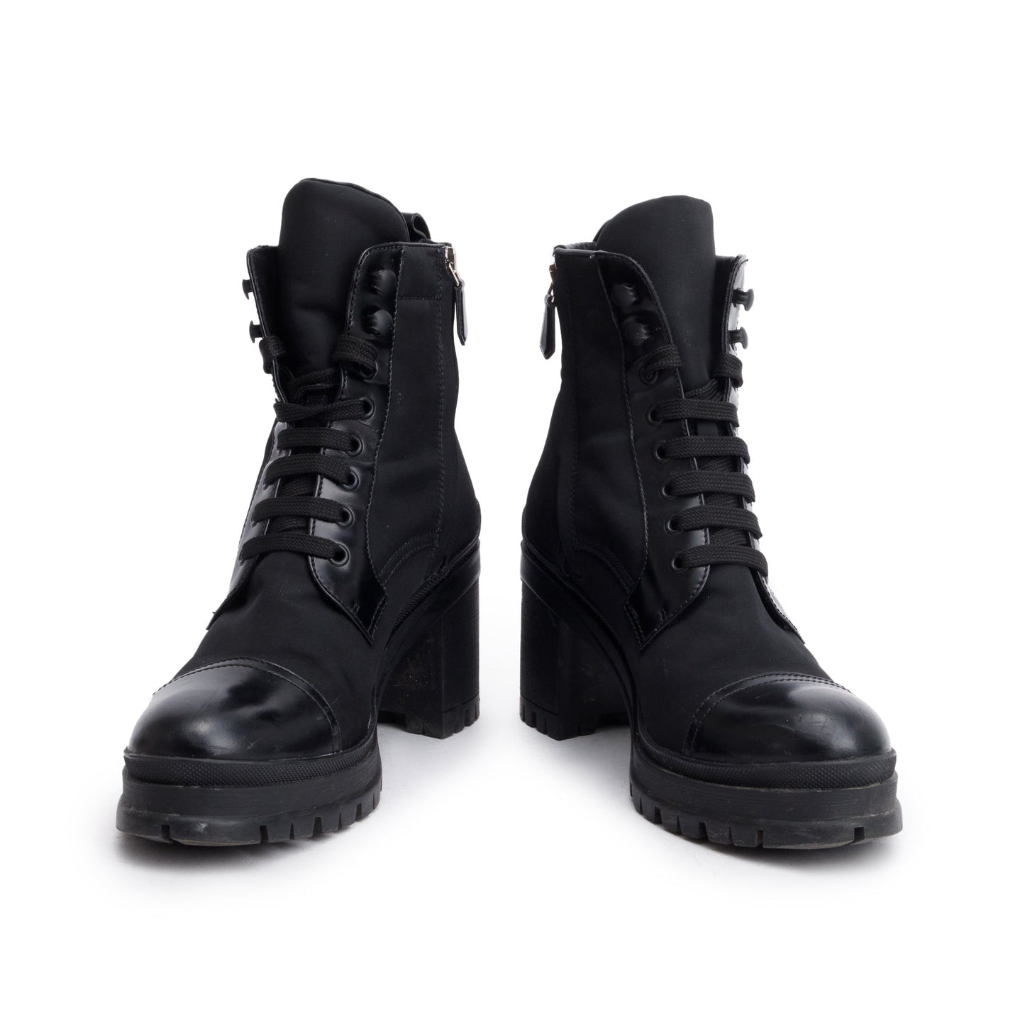 Prada Black Re-Nylon and Leather Combat Boots, Size 40