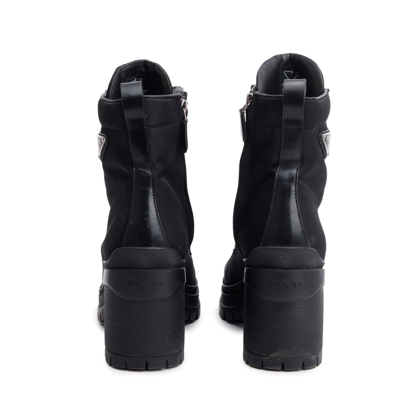 Prada Black Re-Nylon and Leather Combat Boots, Size 40