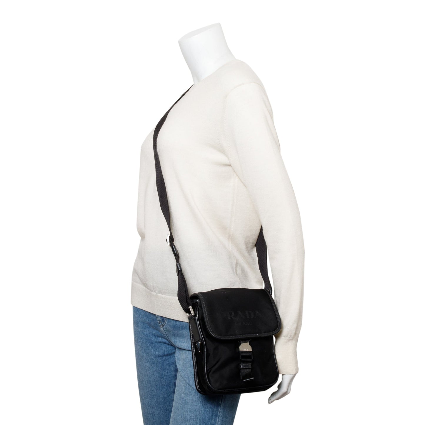 Prada Black Re-Nylon and Saffiano Leather Crossbody Bag