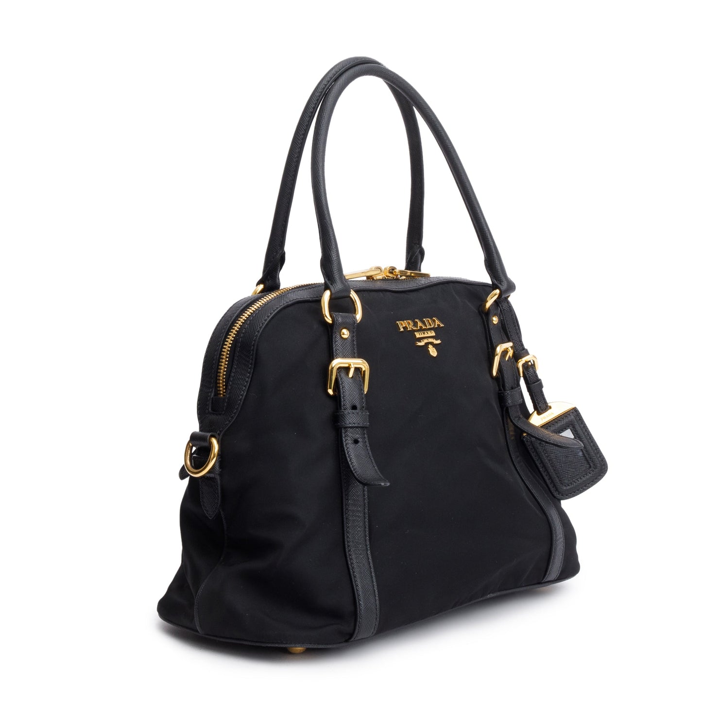 Prada Black Saffiano Leather-Trimmed Tessuto Nylon Shoulder Bag