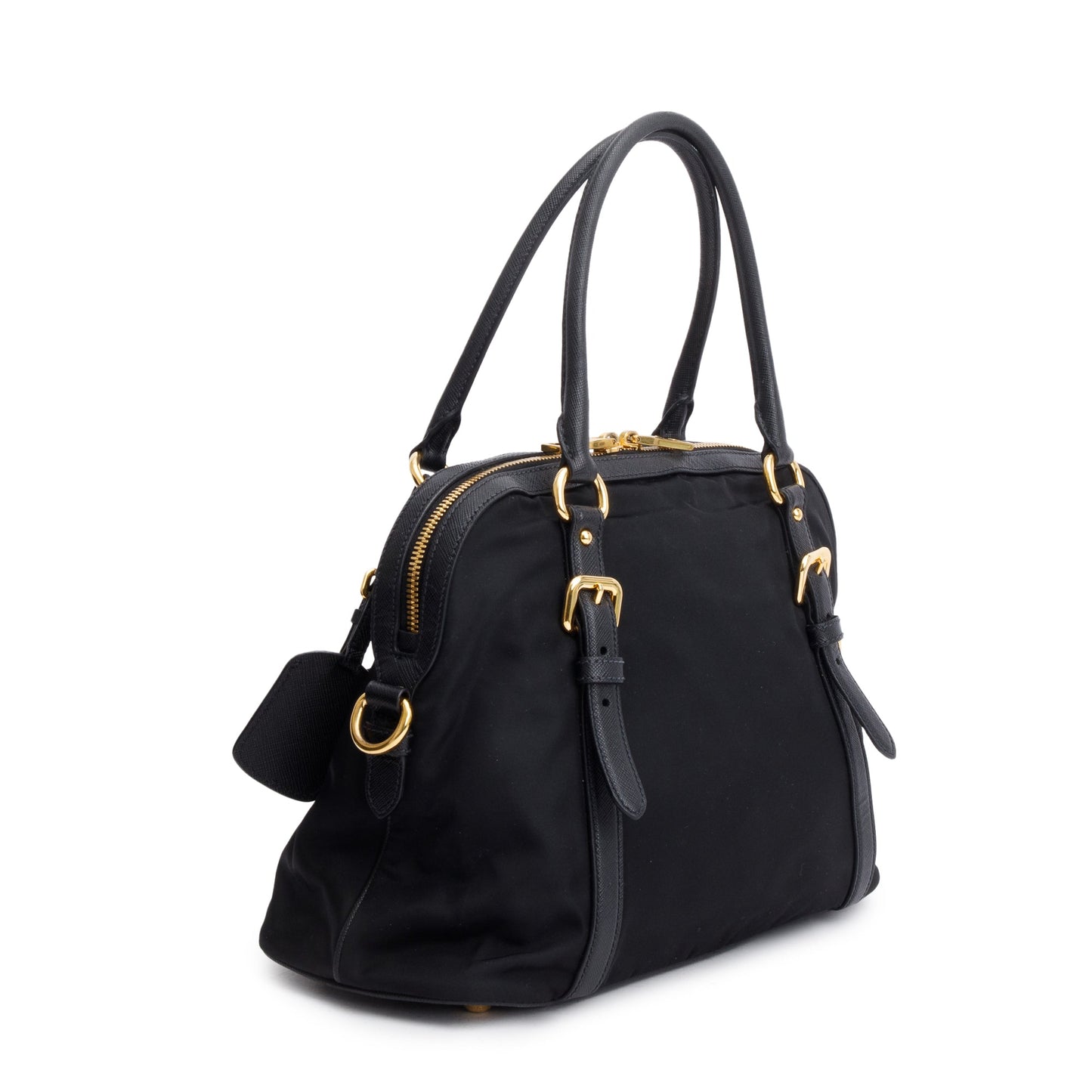 Prada Black Saffiano Leather-Trimmed Tessuto Nylon Shoulder Bag