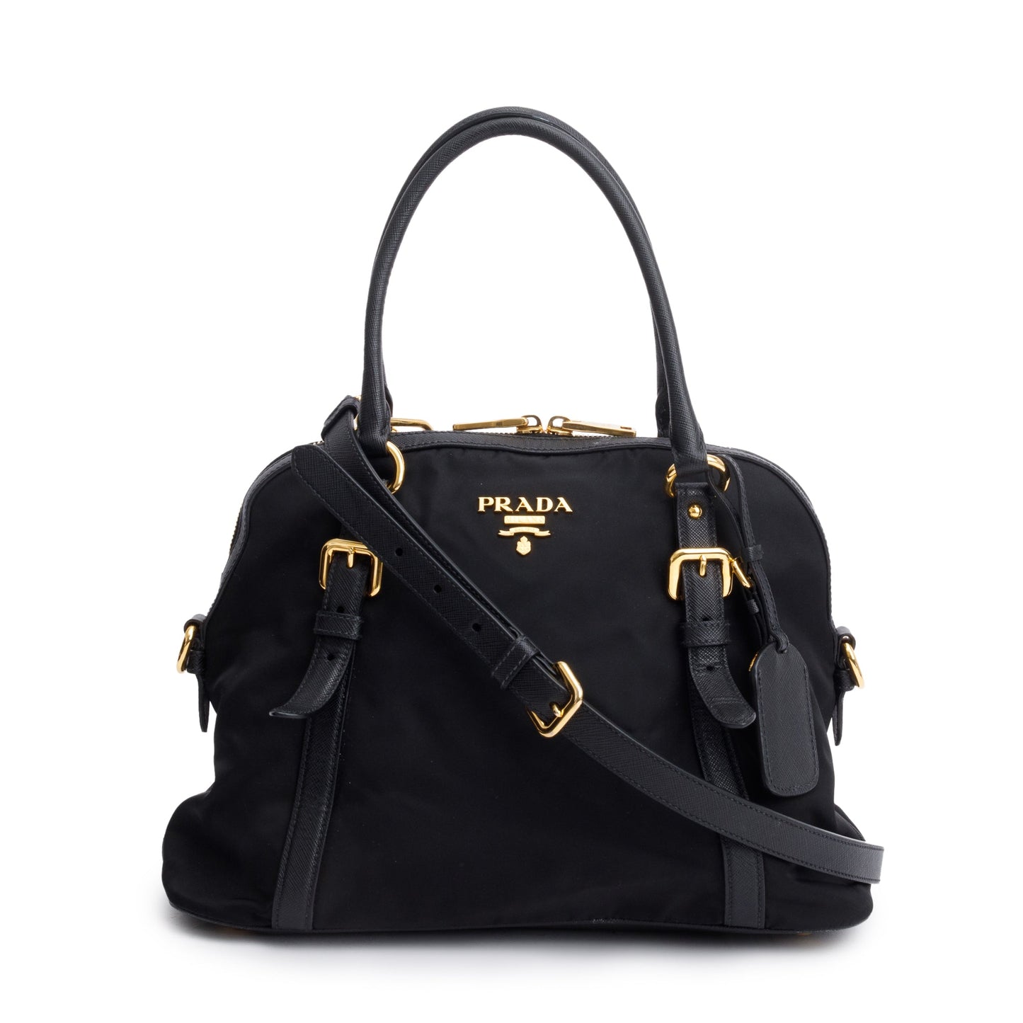 Prada Black Saffiano Leather-Trimmed Tessuto Nylon Shoulder Bag