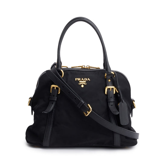 Prada Black Saffiano Leather-Trimmed Tessuto Nylon Shoulder Bag