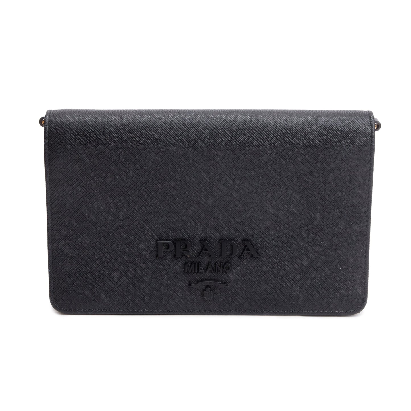 Prada Black Saffiano Lux Monochrome Wallet on Chain