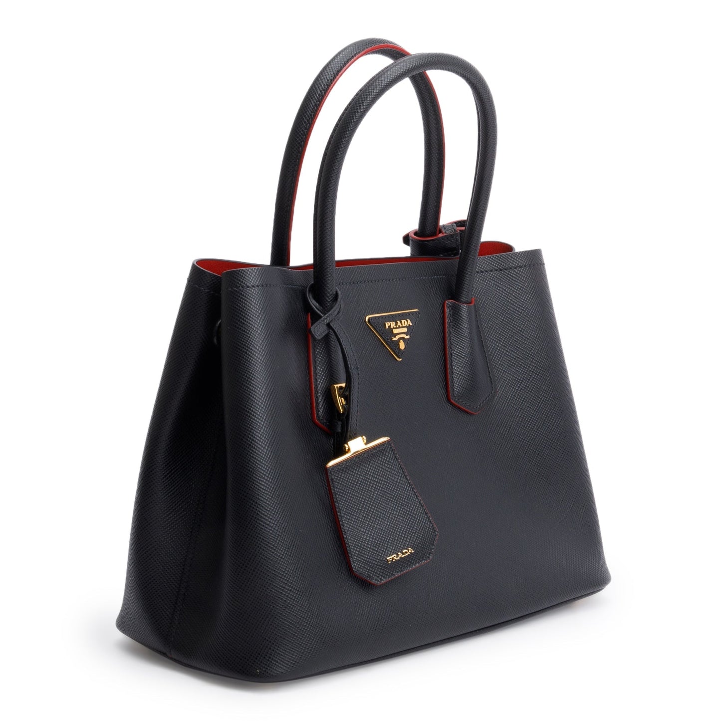 Prada Black Saffiano Lux Small Cuir Double Tote