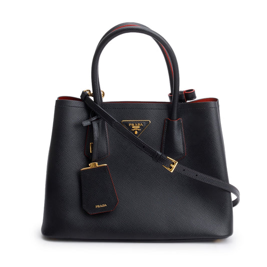 Prada Black Saffiano Lux Small Cuir Double Tote