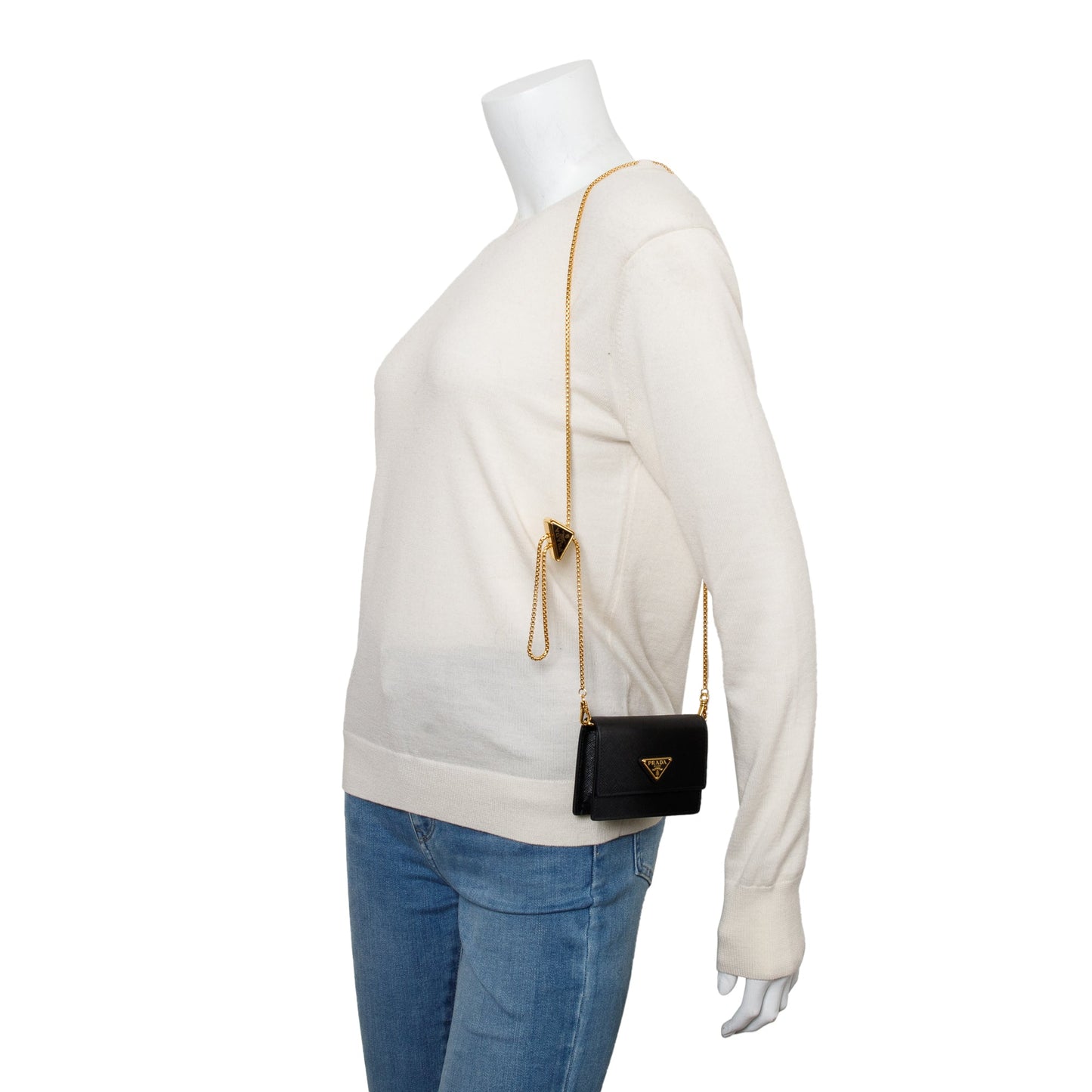 Prada Black Saffiano Metal Card Holder on Chain