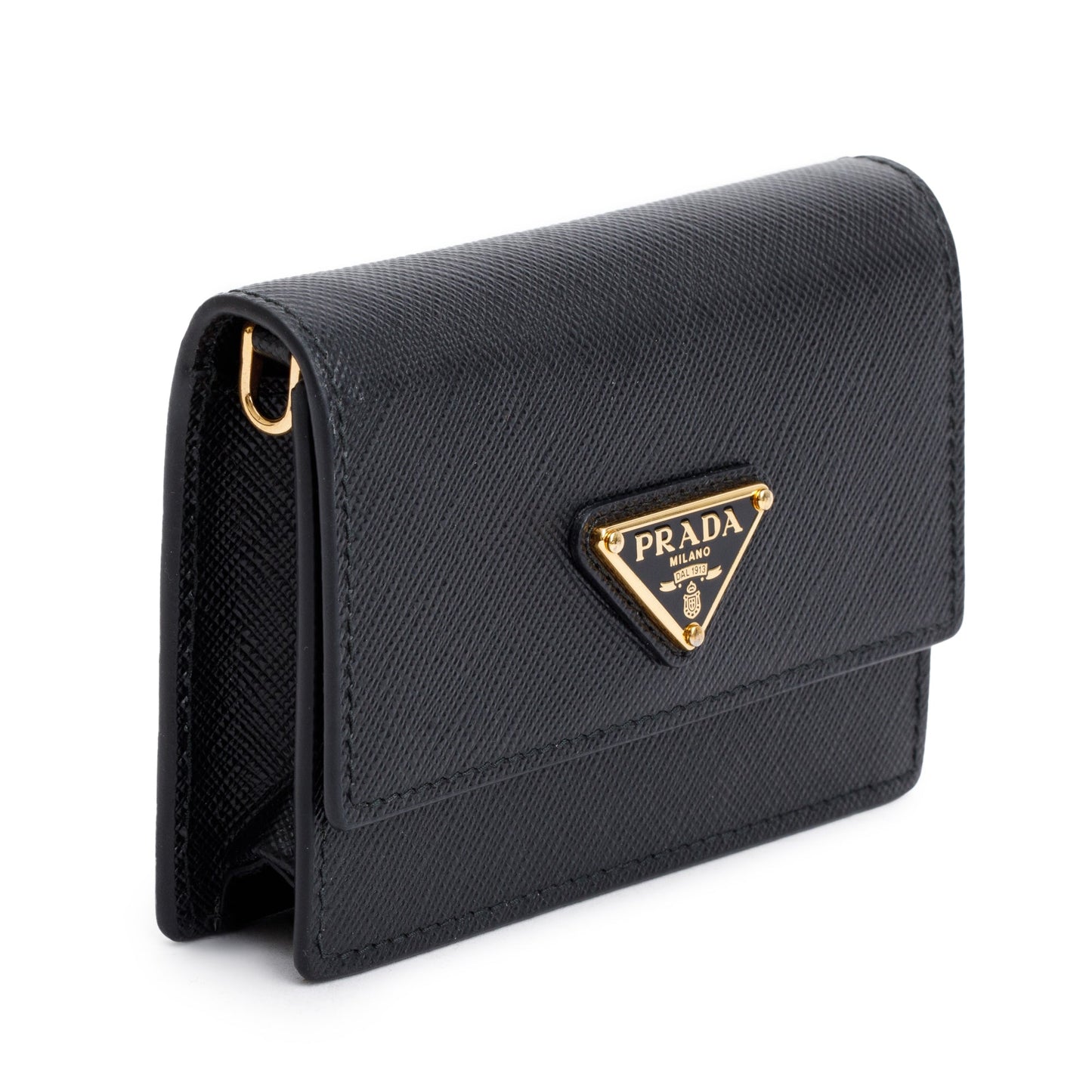 Prada Black Saffiano Metal Card Holder on Chain
